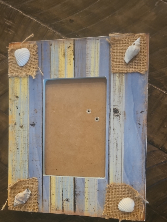 Other - Coastal Blue Striped Photo Frame with Shell Accents